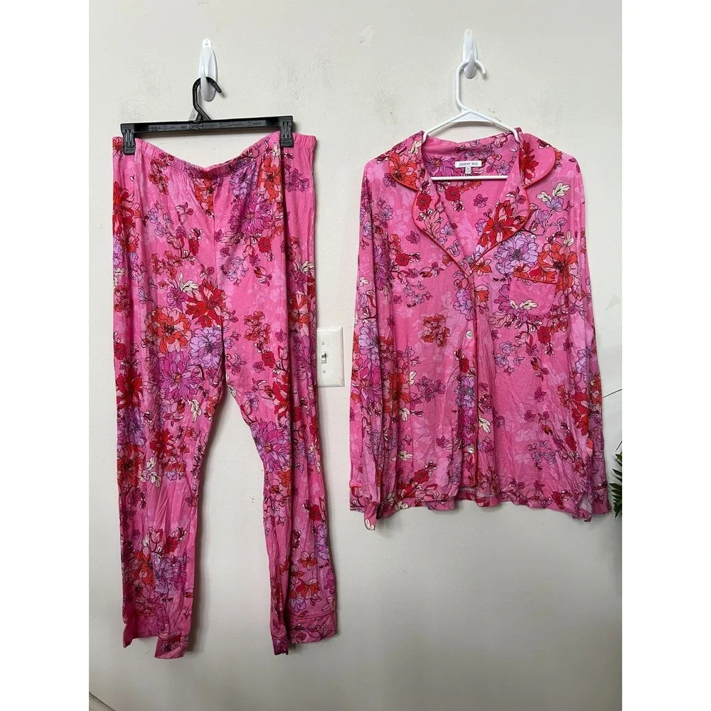 Johnny Was Carly PJ Pajama Set XXL Pink Floral Boho Cottagecore Sleepwear 2pc